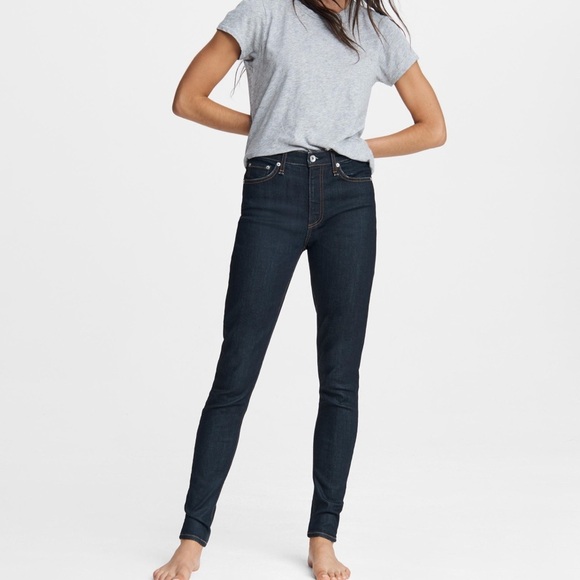 Rag & Bone Nina Hi Rise Skinny Jeans Stretch Marine Blue Contrast Stitching - Picture 3 of 15